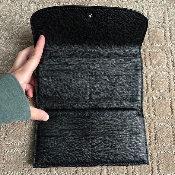 Coach Black Pebbled Leather Folder Over Wallet Pockets Checkbook Credit Card - Picture 4 of 11